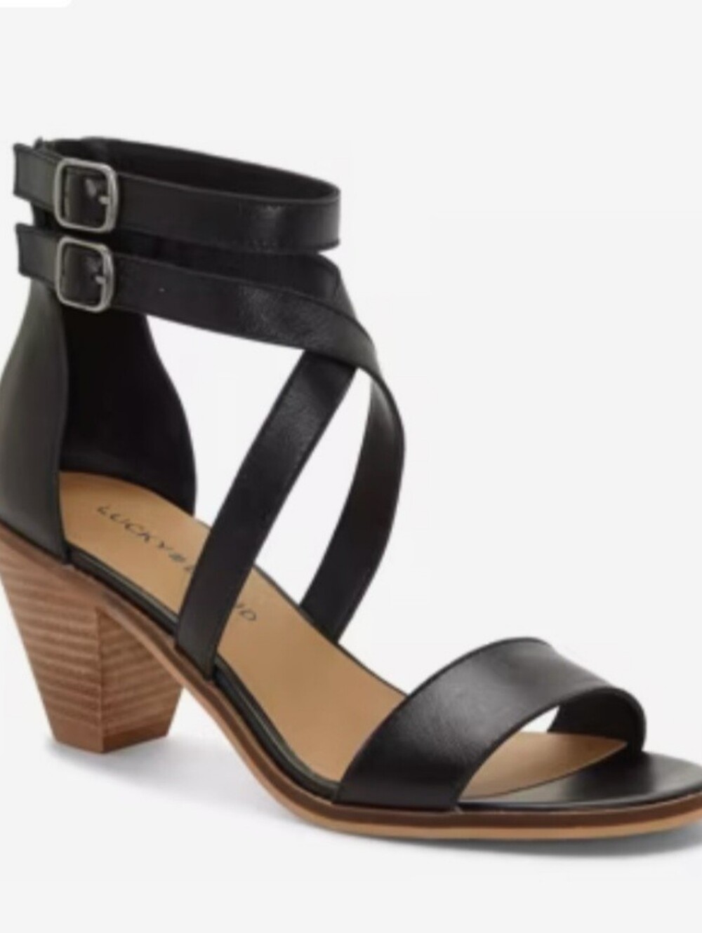 Lucky Brand Black Leather Strappy Cone Heel Sandals